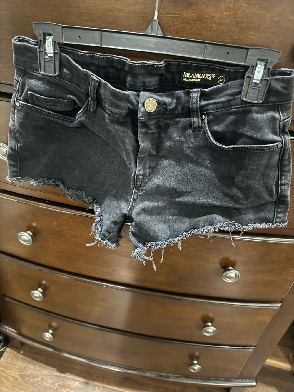 Blank NYC Black Distressed Frayed Denim Shorts size 27